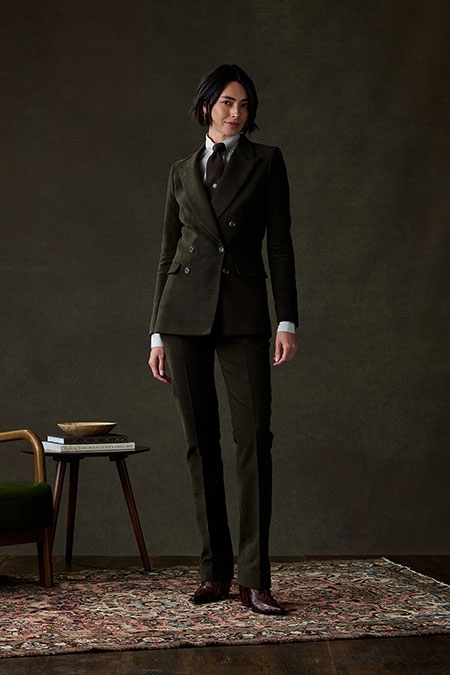 Fall/Winter 2025 Women's Lookbook                                                                                                                                                                                                                         , Brown Moleskin Suit - Holland & Sherry