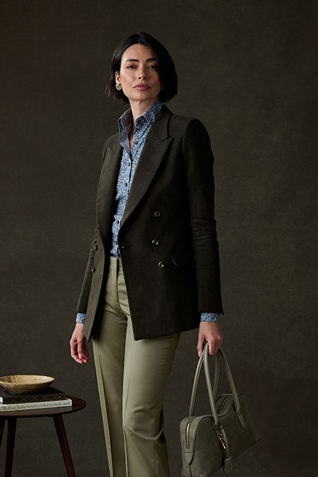 Brown Moleskin Blazer With Floral Print Shirt