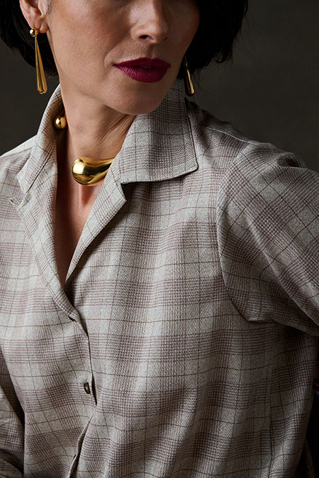 Tan Plaid Long Sleeve Camp Shirt