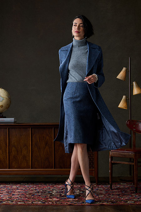 Blue Donegal Top Coat & Skirt - Holland & Sherry