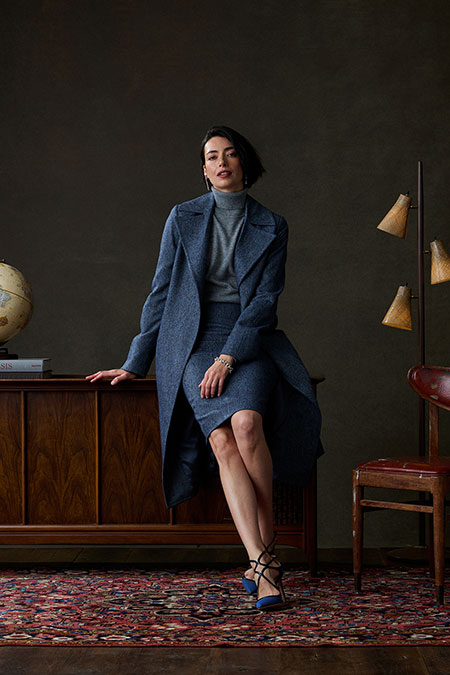 Blue Donegal Top Coat & Skirt - Holland & Sherry