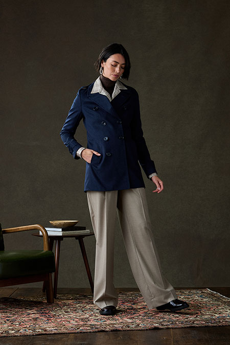 Navy Wool/Cashmere Peacoat With Tan Flannel Trouser