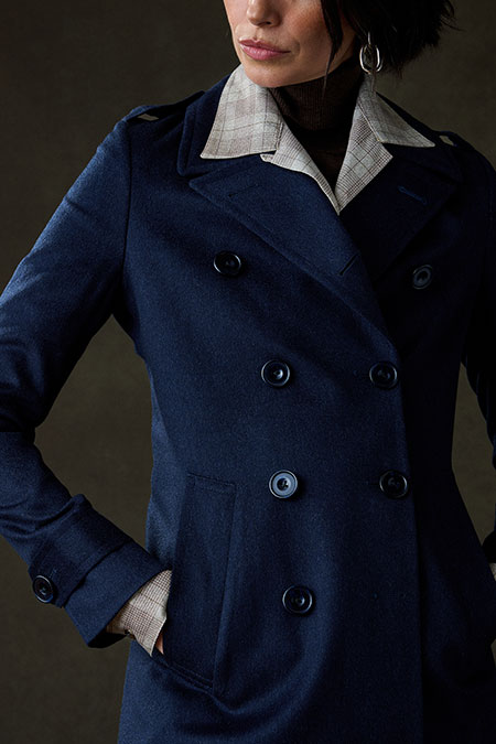 Navy Wool/Cashmere Peacoat With Tan Flannel Trouser