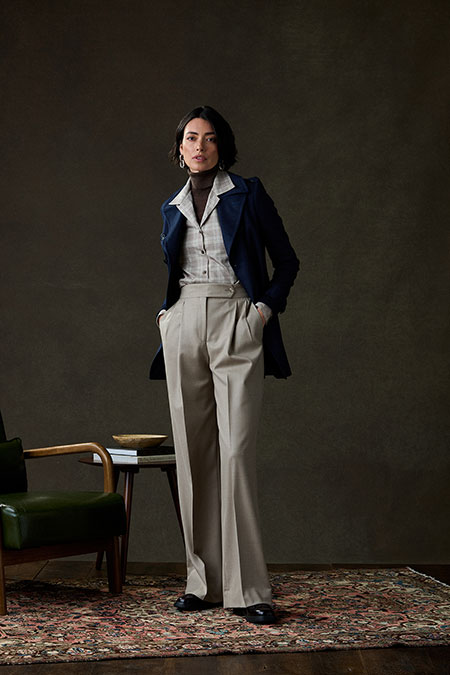 Navy Wool/Cashmere Peacoat With Tan Flannel Trouser