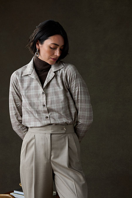 Tan Plaid Long Sleeve Camp Shirt