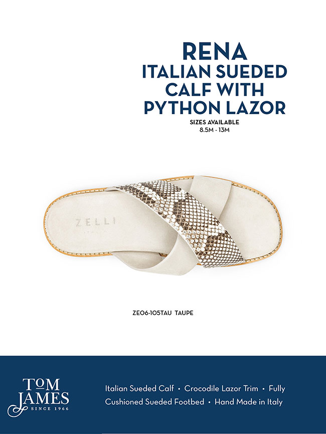                                                                                                                                                                                                                                                           , Rena Italian Goatskin Suede Python Embossed Slide